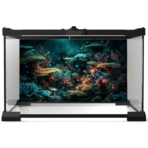 Aquarium Background Colorful Picturesque Coral Reef Terrarium Background Tropical Sea Various Hard Corals Underwater Landscape Fish Tank Backdrop Aquarium Poster Background Vinyl 24x12in - color: Coral Blue, size: 24(W)x12(H)inches/ 60(W)*30cm(H)