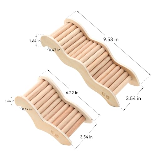 Natural Wooden Hamster Ladder Bridge Climbing Toy for Syrian & Dwarf Hamsters, Gerbils, Mice, and Small Animals Cage Decor and Accessories (Small-6.22") - size: Curved 6.2" x 3.5"