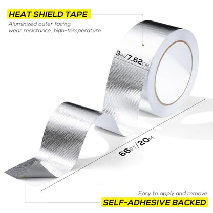 Aluminum Foil Heat Shield Tape, Silver Self-Adhesive Heat Shield ReflectiveTape, Fiberglass Heat Shielding Foil Tape for Hose and Auto Use (3in*66ft) - color: Silver, size: 3in-66FT