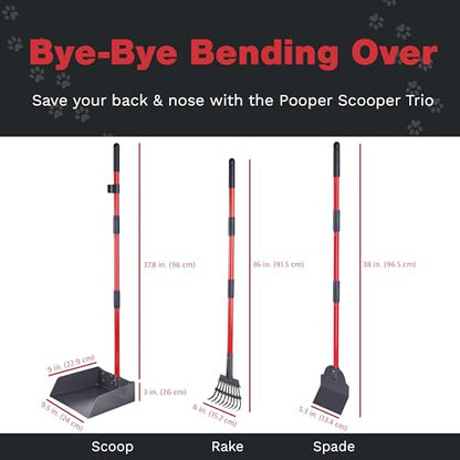 Pooper Scooper for Dogs, Heavy Duty Long Handle Rake, Spade & XL Tray | Rustproof Aluminum Poop Scooper for Large Dogs, 36+" Handles and 9”W 9.5”L Extra Large Tray for Yard, Grass, Dirt & Gravel - color: 3 Piece Set - X Large