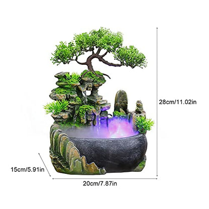 Rockery Stream Tabletop Fountain, Zen Meditation Indoor Waterfall Feature with Automatic Pump and Switch, Desktop Fountain for Home Office Bedroom Decoration(US regulations Include Fog)
