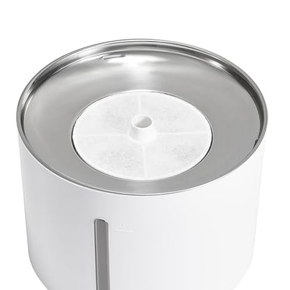 Amazon Basics Large Capacity Pet Water Fountain with Stainless Steel Top, Ultra Quiet, Easy to Clean, BPA Free, 3L, White, 3 Filters Included (Pack of 8) - size: 0.8 gal (Pack of 8), style: Water Fountain