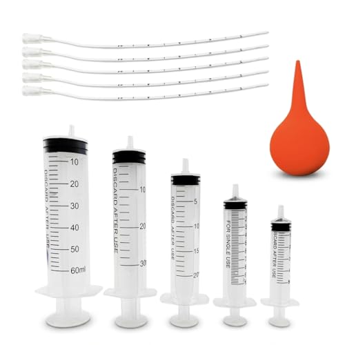 11pcs Puppy Kitten Feeding Tube Kit for Small Animals and Clear Feeding Syringe 5/10/20/30/60ml, Clear Feeding Tube, Syringe Bulb for Puppy Kitten Nestling Feeding Tools
