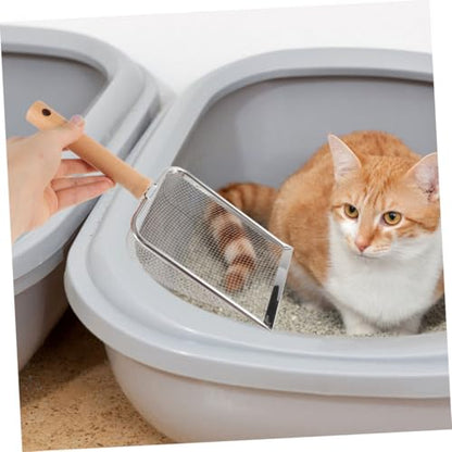 Stainless Steel Cat Litter Scoop with Wood Handle, 2x2mm Mesh Rock Sifter for Reptile and Small Pet Litter Cleaning, Sturdy Home Shovel for Kitten and Hamster Sand Management