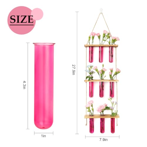 XXXFLOWER Wall Hanging Propagation Station with Wooden Stand Pink | 9 Test Tubes Vases Terrarium Kit, Hanging Planters for Indoor Plants, Wall Decor for Living Room Office - size: Pink-9 Tube Vase