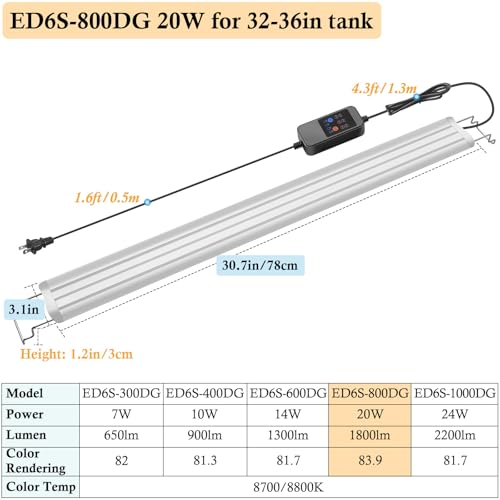 HITOP 32-36in Full Spectrum LED Aquarium Light with Timer, Auto 24/7 Lighting Cycle& 10-Level Brightness Adjustment, Fish Tank Light for Plant Growth, with Extendable Brackets - style: 32-36in