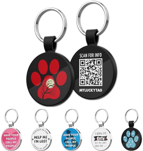 MYLUCKYTAG QR Code Pet ID | Personalized Dog & Cat Collar Tag | Online Profile with Instant Scanned Location Alert Email - style: Red Paw