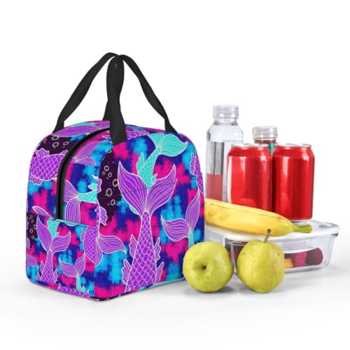 Men Mermaid Tail Print Insulated Lunch Box Thermal | Mermaid Tail Purple, Oxford Leakproof Cooler Bag, Adjustable Shoulder Strap for Camping & Office - color: Pattern (847)