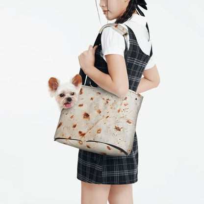 Small Pet Carrier Purse Bag, Taco Crust Print Shoulder Bag for Dogs Cats, Puppy Tote Travel Handbag - color: Taco Crust