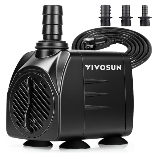VIVOSUN 480GPH Submersible Fountain Water Pump for Pond, Aquarium, Statuary | 1800L/H, 25W, Ultra Quiet Water Pump with 7.2ft High Lift and 5ft Power Cord, 3 Nozzles for Fish Tank, Hydroponics Black - size: 6"×4"-480