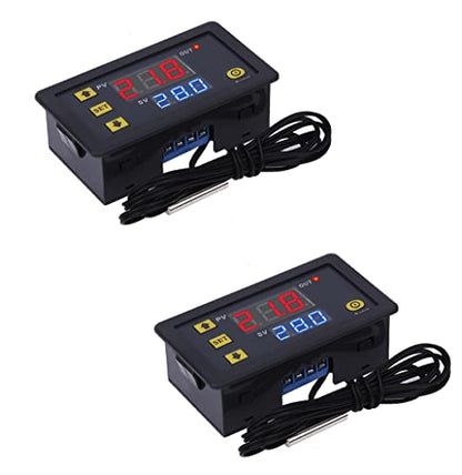 W3230 Digital LED Temperature Controller Module Digital Thermostat Switch with Waterproof Probe Programmable Heating Cooling Electronic Thermostat Range from -50℃ to 120℃ (12V 10A 120W) (2 Pieces) - style: DC 12V