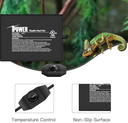 iPower 6 by 8 Inch Reptile Heating Pad with Temperature Adjustable Controller Knob, Under Tank Warmer Terrarium Heat Mat for Reptiles and Amphibians - size: 6 X 8 Inch, style: Heat Pad with Adjust Knob