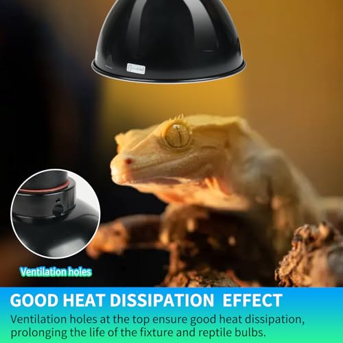 LUCKY HERP Reptile Light Fixture with Dimming Thermostat & Timer, Aluminum 8.5inch Dome Reptile Lamp Fixture, Heat Lamp Fixture for Reptile Bulb Basking Heat Bulb - size: 8.5 Inch