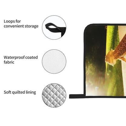 Beard Dragon Lizard Animal Reptile Heat Resistant Oven Mitts and Pot Holders Set of 4-500°f Protection Utensil Pocket for Grilling, Baking, Cooking