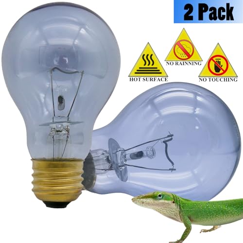 Reptile Heat Lamp Bulb 100 Watt, Full Spectrum Daylight Amphibians Basking Spot Light Bulb for Bearded Dragon, Gecko, Hermit Crabs, Lizard, Neodymium Blue Infrared Light Bulbs, E26 Base, 2 Pack