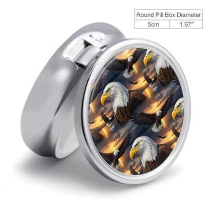 Travel Pill Container, Eagle Round Metal Organizer, 3-Section Case for Medicine, Pocket Purse Dispenser for Business Travel - color: Style (607)