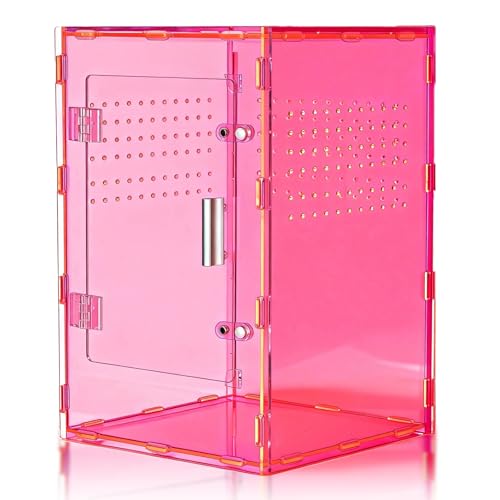 8x8x12 Pink Acrylic Terrarium Vertical for Spider Reptile | Vertical pink acrylic terrarium 8x8x12, waterproof sealed body, secure anti-escape, suits Reptile spider small lizard - color: Pink
