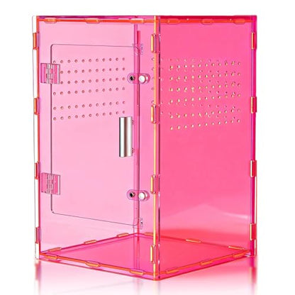 8x8x12 Pink Acrylic Terrarium Vertical for Spider Reptile | Vertical pink acrylic terrarium 8x8x12, waterproof sealed body, secure anti-escape, suits Reptile spider small lizard - color: Pink