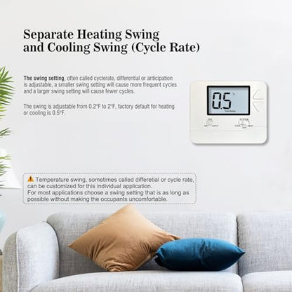 Heagstat H701 Non-Programmable Thermostat for Home up to 1 Heat/1 Cool | Manual Operation Cooling & Heating, White Backlight - color: White Backlight
