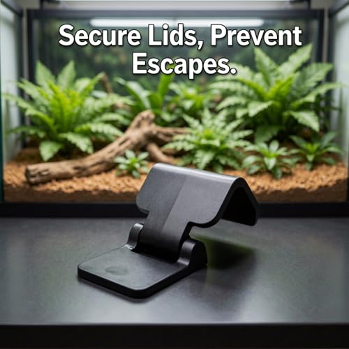 6 Pcs Terrarium Lock, Black Plastic Aquarium Clips, Old Version Reptile Cage Lock, Lid Latch for 0.7 in / 1.7 cm Lid, Fits Terrarium Enclosures