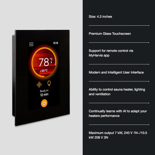 Harvia KIP Sauna Heater, Wall Mounted Electric Sauna Stove, Stainless Steel 240v Heater with Sauna Stones Included, Large Stone Cavity for Maximum Heat Release (4.5kW - Fenix Digital Controller) - style: 4.5kW - Fenix Digital Controller