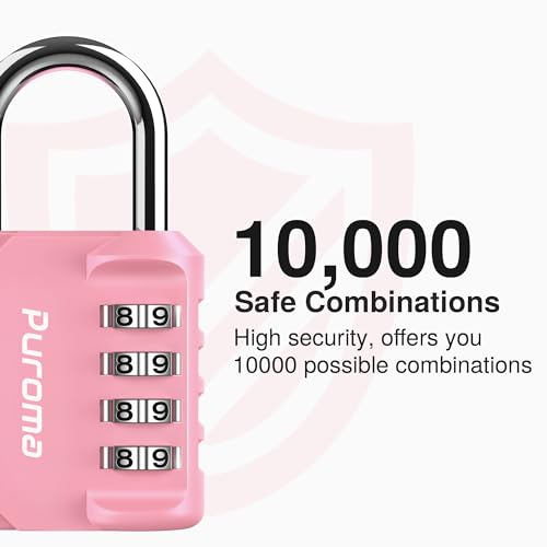 Puroma 1 Pack Combination Lock Locker 4 Digits Combo Padlock Gym Rose Pink | For School Gate Fence Toolbox Hasp Storage, Outdoor, Resettable, Weatherproof, Side Window, Crack Cut Resist, Hardened Steel - color: Rose Pink