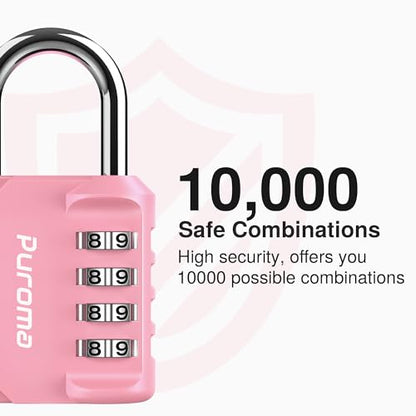Puroma 1 Pack Combination Lock Locker 4 Digits Combo Padlock Gym Rose Pink | For School Gate Fence Toolbox Hasp Storage, Outdoor, Resettable, Weatherproof, Side Window, Crack Cut Resist, Hardened Steel - color: Rose Pink