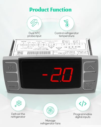 Fit for Dixell XR03CX-4N0F1 Temperature Controller，120V Digital Thermostat Panel for Refrigerator Freezer with Temperature Sensor Probes Replace XR03CX W0302186 XR03CX-4N1C0 - style: XR03CX-4N0F1