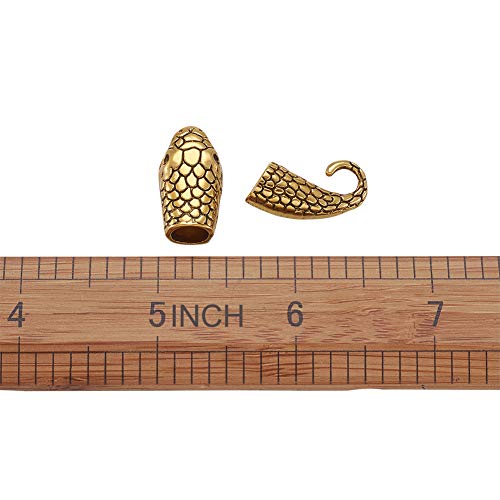 Pandahall 10 Set Tibetan Style Alloy Hook and Snake Head Clasps 23x12x9mm for Leather Cord Bracelets Making (Antique Golden)