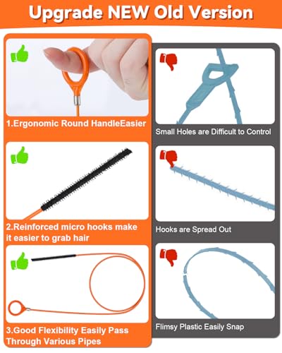 32 Inch Anti-Break Metal Snake Drain Hair Removal Tool (6PCS) | Nylon Coating Sink Snake, Drain Cleaner Hair Catcher Remover for Shower, Bathroom Sink Tub - color: Orange-32inch