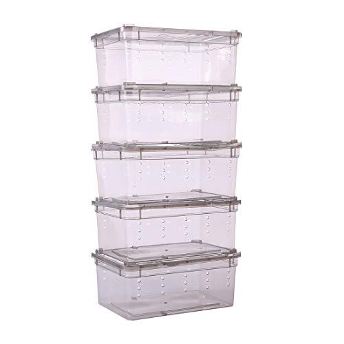 Breeding Box 5pcs, Reptile Dish Feeding Box Food Container with Lid Small (Transparent Black S)