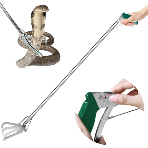 IC ICLOVER 47 Inch Heavy Duty Snake Tongs, Standard Reptile Snake Grabber | Stainless Steel, Wide Jaw Snake Handling Tool, with Locking, Professional Reptile Grabber Rattle Snake Catching Catcher Tool - size: 47"