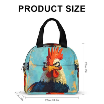 Funny Rooster Chicken Lunch Bag for Women Men | Insulated Lunch Box Leakproof Food Meal Containers Reusable Foldable 6L Capacity Lunch Tote Bags for Work Picnic Travel - color: style-8