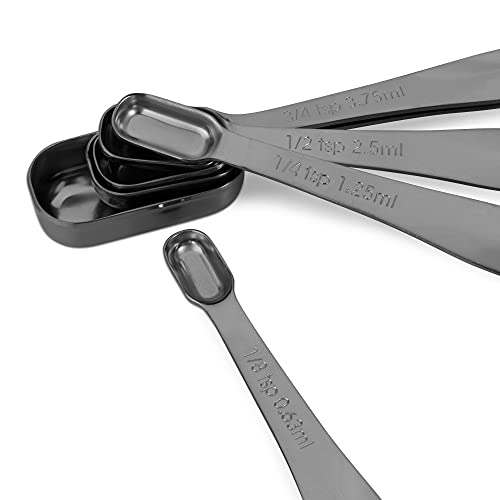 6-Piece 18/8 Stainless Steel Measuring Spoons Set, Dark Gray | Six Engraved US and Metric Sizes From 1/8 TSP to 1 Tbsp Fit Narrow Spice Jars and Stay Together On an O-shaped Ring - color: Dark Gray, size: 6 Piece
