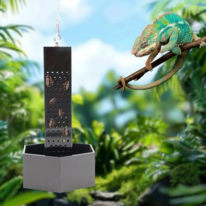Chameleon Feeding Bowl, Hanging Black Acrylic Bearded Dragon Feeder with Column for Insects to Climb, Reptile Tank Aquarium Accessories for Lizard Lguana Gecko Toad Frog - color: Black
