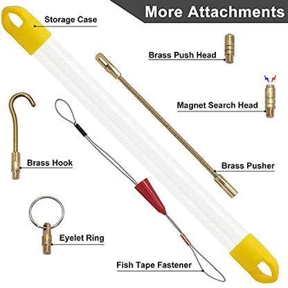 11FT Fiberglass Wire Running Kit, Cable Running Rods with 5 Attachments | Fiberglass Electrical Wire Running Rods, 11FT Non-Conductive Pulling Kit with 5 Interchangeable Heads, Carrying Case - size: 11FT-10 Rods