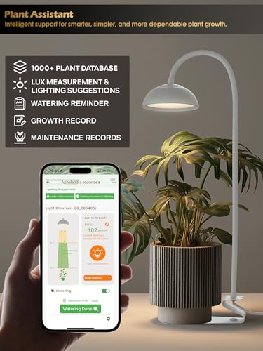 Smart Grow Light for Indoor Plants, Full Spectrum Plant Grow Light | 10W LED Plant Light with 3/9/12 Timer, Smart APP&in-line control, 10 Dimming Levels, Height Adjustable Grow Light with Base - color: White