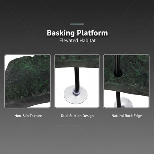Turtles Basking Platform, Adjustable Floating Turtle Pier for Aquatic Tank, Resin Rock with Strong Suction Cups, Non Slip Surface, Reptile Ramp for Turtle Frog Newt Climbing, 11 x 4.7 in