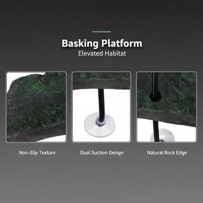 Turtles Basking Platform, Adjustable Floating Turtle Pier for Aquatic Tank, Resin Rock with Strong Suction Cups, Non Slip Surface, Reptile Ramp for Turtle Frog Newt Climbing, 11 x 4.7 in