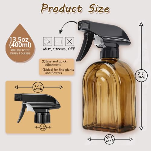 Amber Glass Plant Mister Spray Bottles, 13.5oz Adjustable Nozzle, 2 Pack | 360° rotatable nozzle; lead-free BPA-free thick glass; 13.5oz large capacity for plants, hair, cleaning & pet care - color: Amber-1