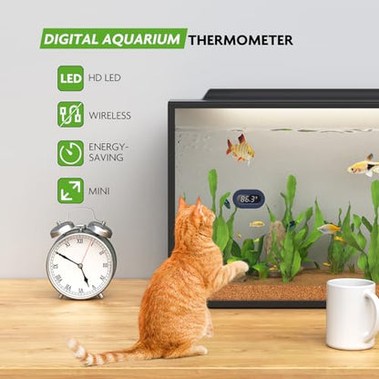 PAIZOO LED Digital Fish Tank Thermometer Stick on Highly Accurate ±0.9℉ | Replaceable Battery, Refresh Every 5s, Wireless Digital Thermometer for Fish Tank, Freshwater and Saltwater, White Display - size: White Display