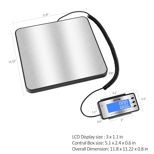 ACTECK Digital Shipping Postal Scale, 460 lb x1oz High Accuracy with Stainless Steel Platform, LCD Backlight, Four Reading Modes, Tare/Hold Function, Battery AC Adapter Incuded