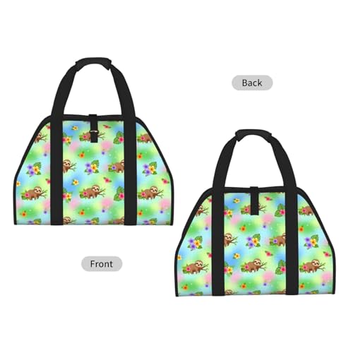 AMRANDOM Firewood Bag Carrier, Sloth Spring Flowers Log Tote Wood Carrying Bag With Handles for Camping Trip Christmas - color: Color1023