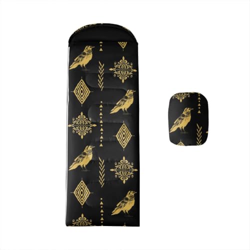 Erosebridal Sugar Skull Kids Sleeping Bag Southwestern Aztec Western Camping Blanket for Hiking Travel Hunting Sleep Bag - color: Black Yellow Gold 14
