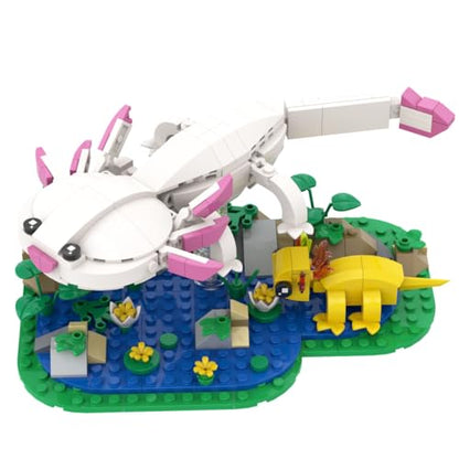 Axolotl Toy Building Set, Axolotl Doll Figures with Grass and River Scenery Accessories Building Kits, Axolotl Toys A Gift for Kids, Boys and Girls Ages 6 and Up