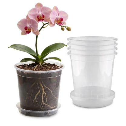 BTPLASTIK 2 Gallon Clear Nursery Pots with Saucers 5P, 7.5 Inch Round Plastic Plant Pots with Drainage Holes - size: 2 Gallon + Saucers 5P