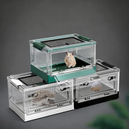 Reptiles Keeper Tanks with Removable Lid and Feeding Port Enclosure Ventilated Design Portable Reptiles Feeding Station