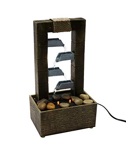 Nature's Mark 10" H 4 Tiered Cascading Tabletop Water Fountain with Natural River Rocks and LED Lights (Power Cord Attached)