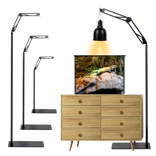 Reptile Lamp Stand, Adjustable Heat Lamp Holder, Floor Light Holder Lamp Hanging Bracket, Black Metal, for Reptile Glass Terrarium Bearded Dragon Turtles Snake and Chicks