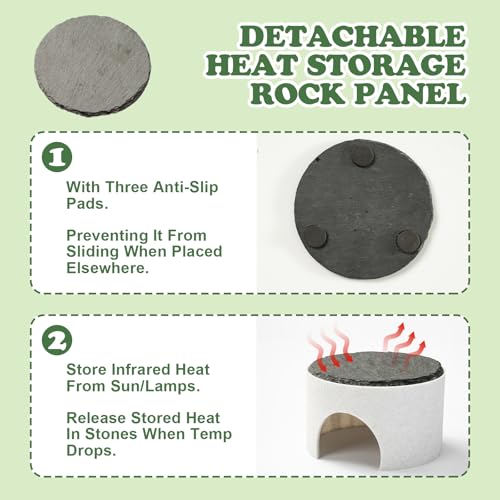 3 in 1 Reptile Basking Platform for Bearded Dragon, Leopard Gecko | Round Reptile Hides and Caves, with Heat Absorbing Slate Rock, 3.5×3.5×2.2 Inch